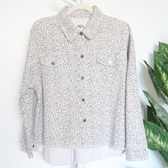 Zara Leopard / Animal Print Long Sleeve Denim Jacket / Long Sleeve Over-Shirt S - Picture 8 of 11